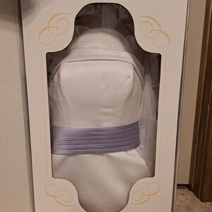 David's Bridal White Wedding Dress with Lavender Sash